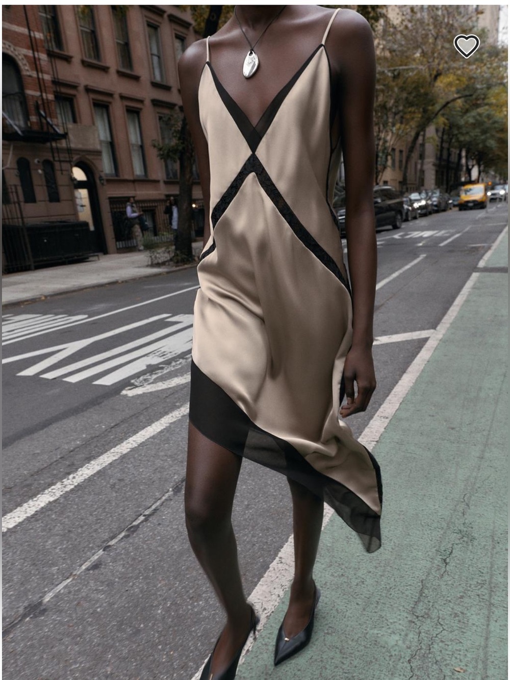 Zara Champagne Slip Dress with Black Contrast Trim - Picture 5 of 11
